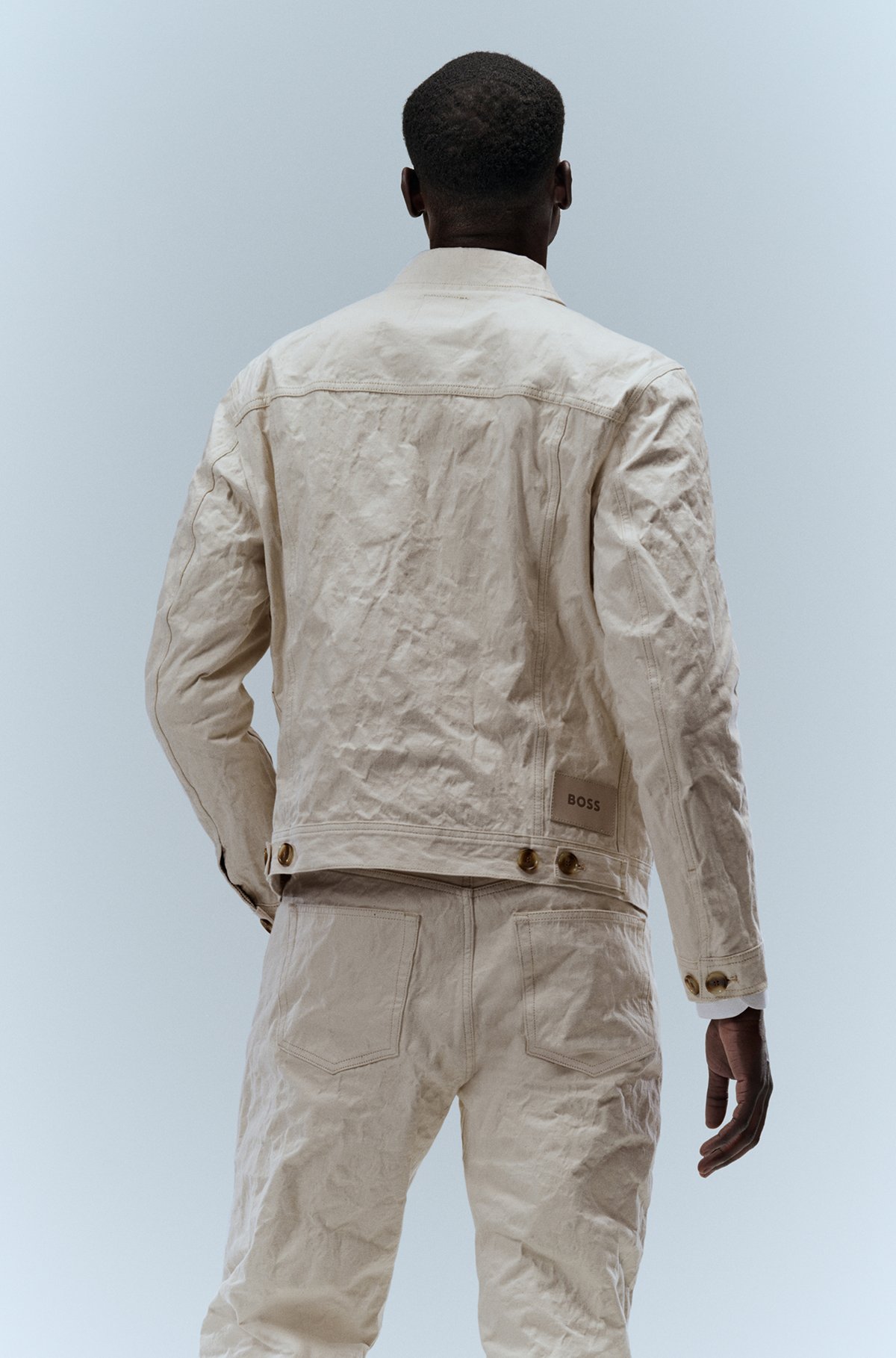 Relaxed-fit jacket in aluminum-bonded denim, White
