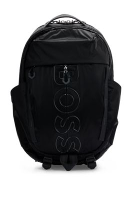 Hugo Boss Coated-velour Multi-pocket Backpack With Outline Logo In Black