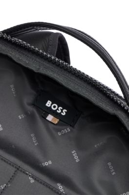 Coated-velour multi-pocket backpack with outline logo, Black