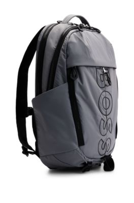 Coated-velour multi-pocket backpack with outline logo, Grey