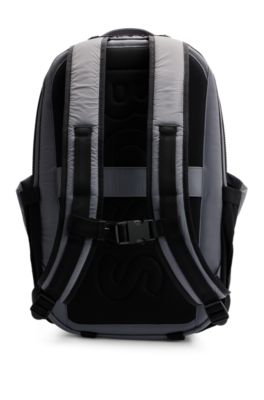 Coated-velour multi-pocket backpack with outline logo, Grey