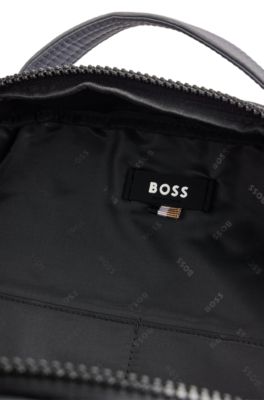 Coated-velour multi-pocket backpack with outline logo, Grey