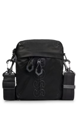 Shop Hugo Boss Coated-velour Cross-body Bag With Outline Logo In Black