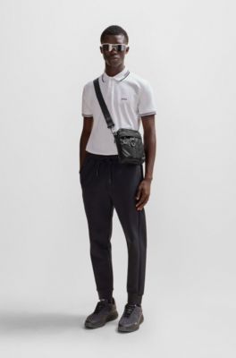 Coated-velour cross-body bag with outline logo, Black