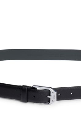 Cintur&oacute;n de piel italiana con hebilla angulosa de la marca, Negro