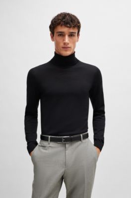 Cintur&oacute;n de piel italiana con hebilla angulosa de la marca, Negro