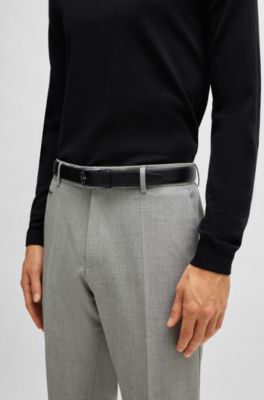 Cintur&oacute;n de piel italiana con hebilla angulosa de la marca, Negro