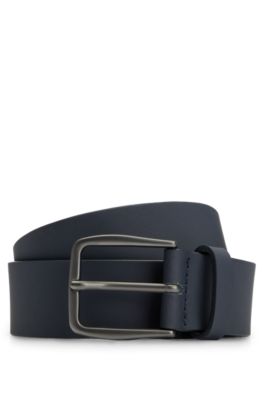 Hugo Boss Italian-leather Belt With Tonal Buckle In Dark Blue