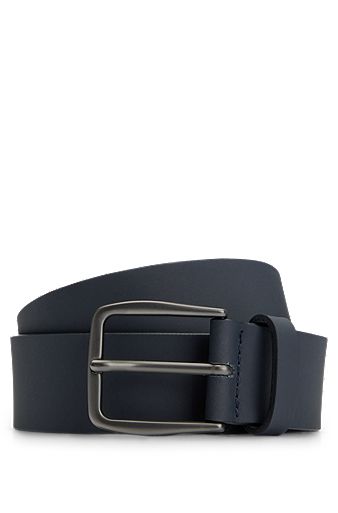 Italian-leather belt with tonal buckle, Dark Blue