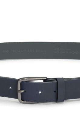 Italian-leather belt with tonal buckle, Dark Blue