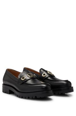 HUGO BOSS LEATHER MOCCASINS WITH EYELET DETAILS