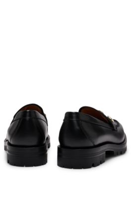 Leather moccasins with eyelet details, Black