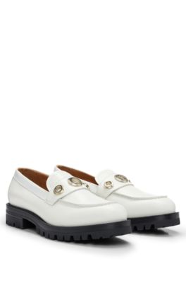 Leather moccasins with eyelet details, White