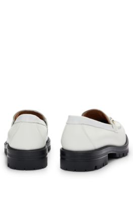 Leather moccasins with eyelet details, White