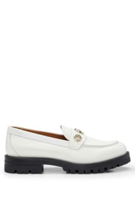 Leather moccasins with eyelet details, White