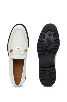 Leather moccasins with eyelet details, White
