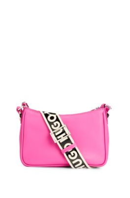 Crossbody bag with detachable pouches and debossed branding, Dark pink