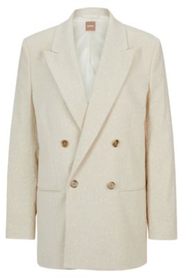Hugo Boss Longline Relaxed-fit Jacket In A Slub Cotton Blend In Patterned