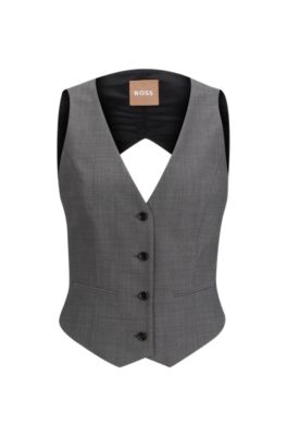 Hugo Boss Open-back Slim-fit Waistcoat In Virgin Wool In Patterned