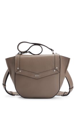 Hugo Boss Saddle Bag In Grained Leather With Detachable Straps In Brown