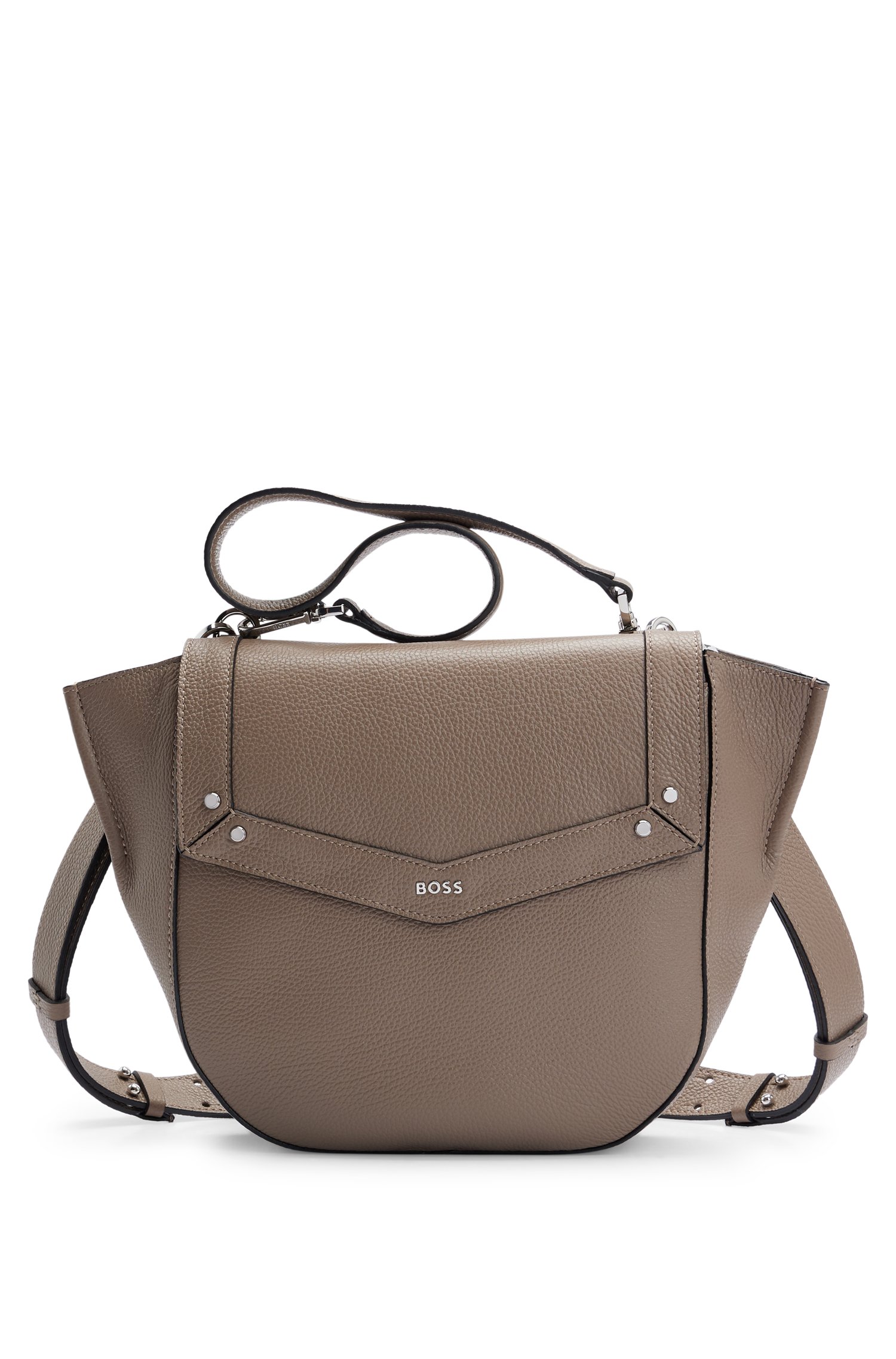 Saddle bag in grained leather with detachable straps
