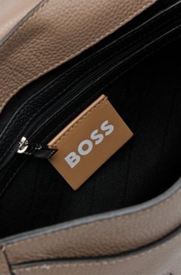 Saddle bag in grained leather with detachable straps, Beige