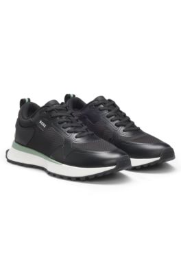 Deportivas de mezcla de materiales con detalles de malla y de la marca, Negro