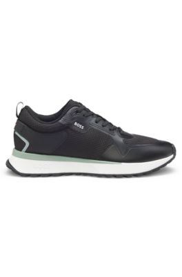 Deportivas de mezcla de materiales con detalles de malla y de la marca, Negro