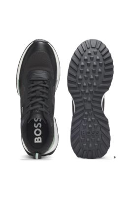 Mesh-detail trainers in mixed materials, Black