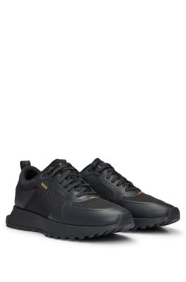 Shop Hugo Boss Mixed-material Trainers With Mesh Details And Branding In Black