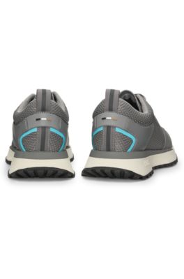 Mesh-detail trainers in mixed materials, Grey
