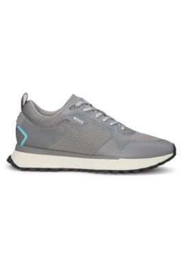 Mesh-detail trainers in mixed materials, Grey