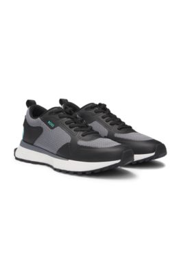 BOSS - Mixed-material trainers with mesh details and