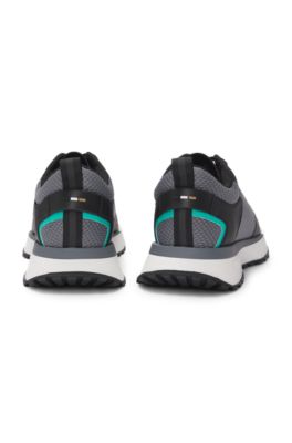 Mesh-detail trainers in mixed materials, Light Grey