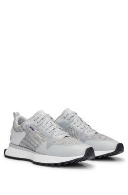 Shop Hugo Boss Mixed-material Trainers With Mesh Details And Branding In White