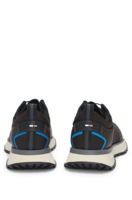 Mesh-detail trainers in mixed materials, Light Brown