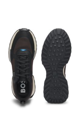 Mesh-detail trainers in mixed materials, Light Brown