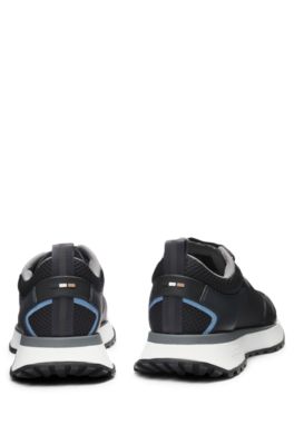 Mesh-detail trainers in mixed materials, Dark Blue