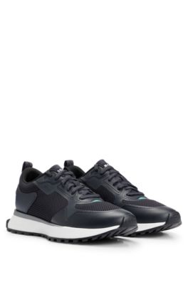 Hugo Boss Mixed-material Trainers With Mesh Details And Branding In Dark Blue