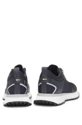 Mesh-detail trainers in mixed materials, Dark Blue