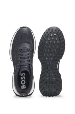 Mesh-detail trainers in mixed materials, Dark Blue