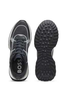 Mesh-detail trainers in mixed materials, Light Blue