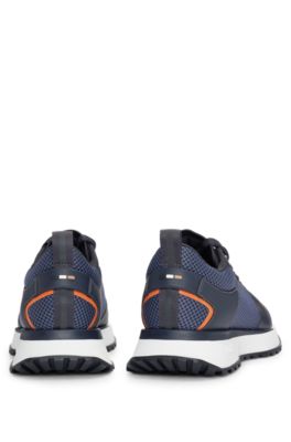 Mesh-detail trainers in mixed materials, Light Blue