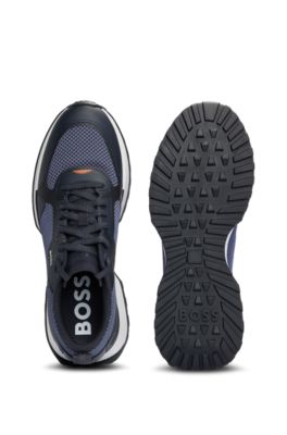 Mesh-detail trainers in mixed materials, Light Blue