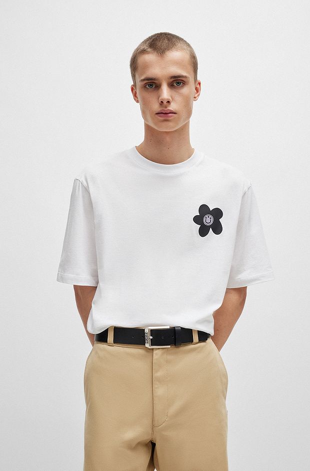 T-shirt en jersey de coton avec logo artistique à fleurs, Blanc