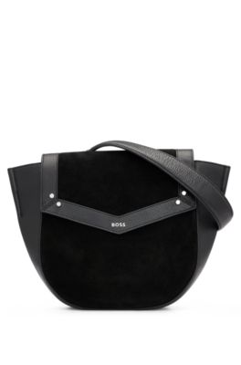 Hugo Boss Saddle Bag In Grained Leather And Suede In Black