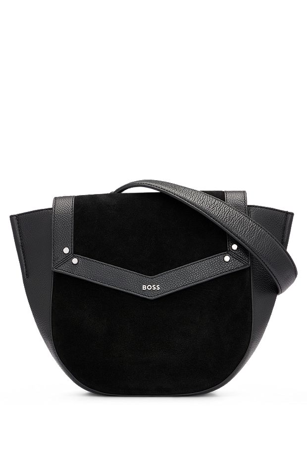 Saddle bag in grained leather and suede, Black