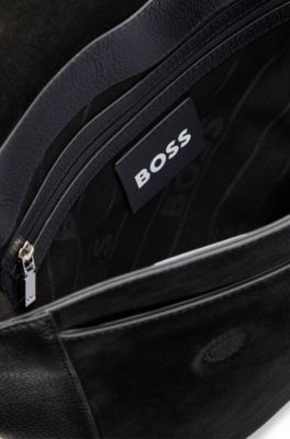 Saddle bag in grained leather and suede, Black