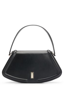 Hugo Boss Leather Shoulder Bag With Branded Hardware In Black