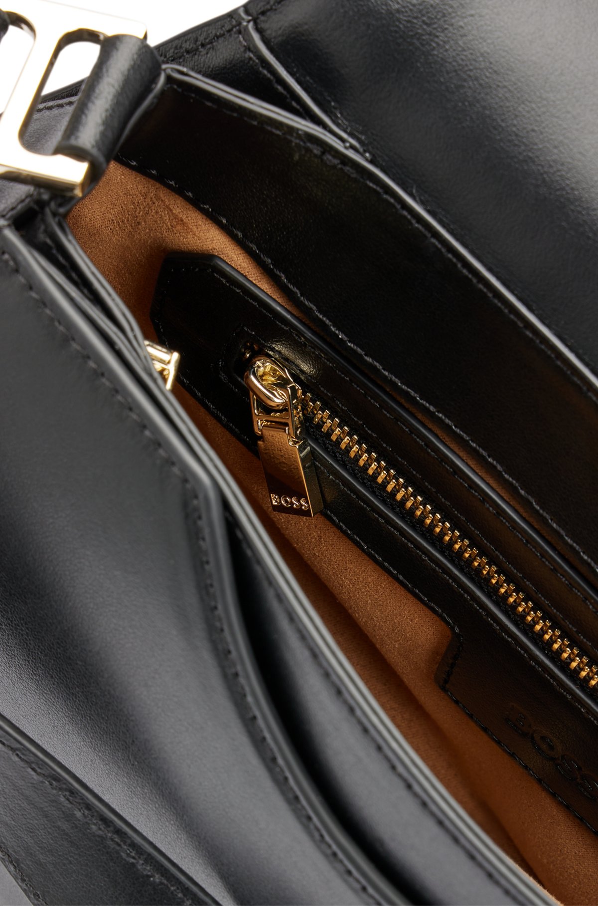 BOSS - Leather shoulder bag with branded hardware - Black BOSS - Leather shoulder bag with branded hardware - Black
